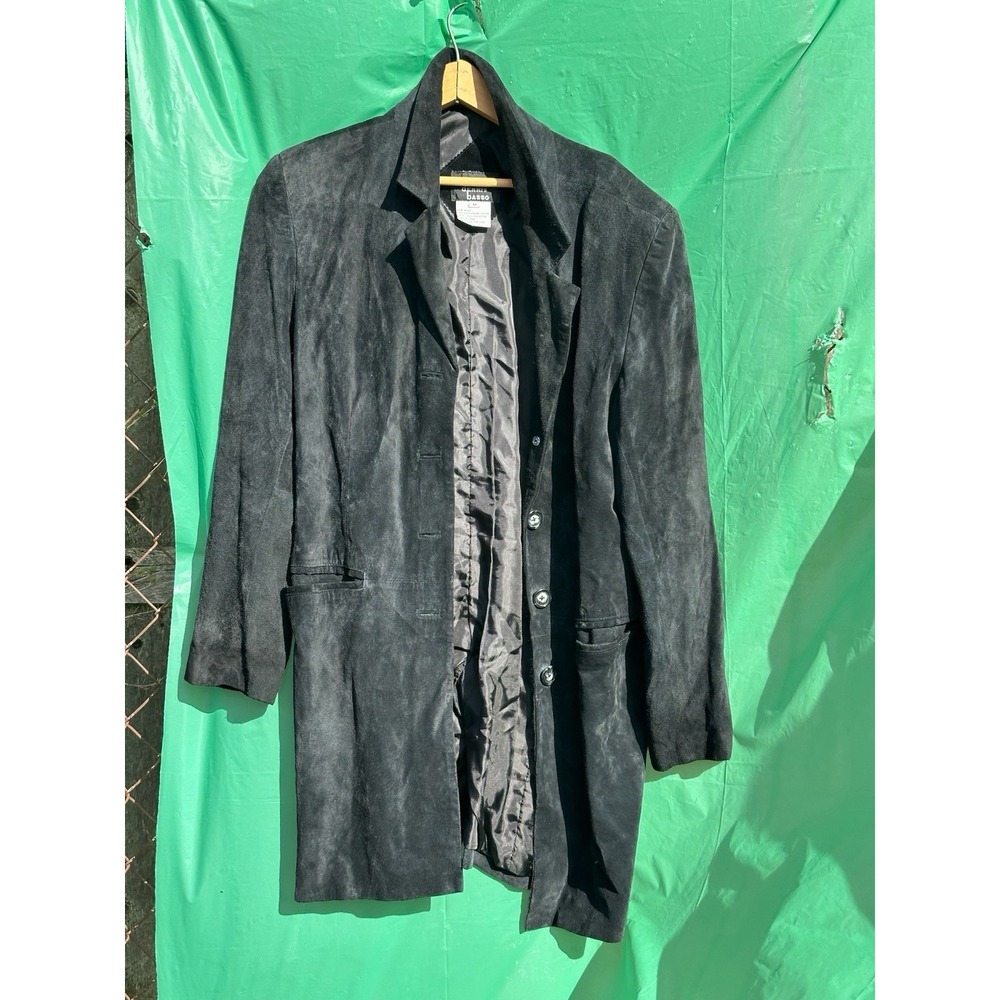 Dennis Basso Black Genuine Leather Coat Women's M Classic Long Jacket